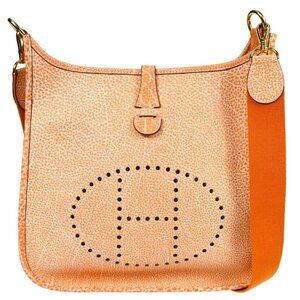 Hermes Orange Dalmatian Buffalo Skipper Evelyn PM Shoulder Bag R□F 59593